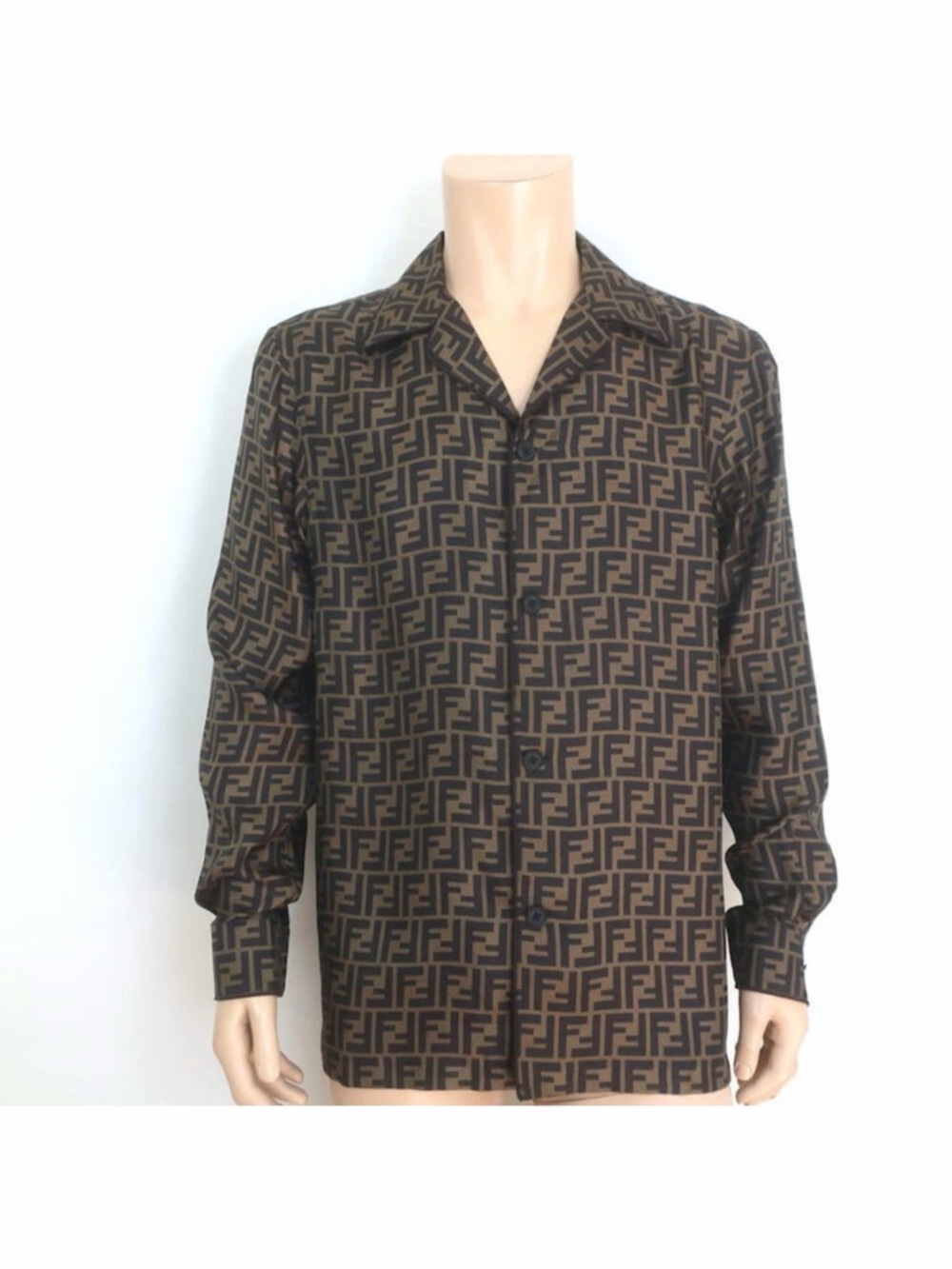 Fendi Brown & Black FF Logo Button-Up Shirt